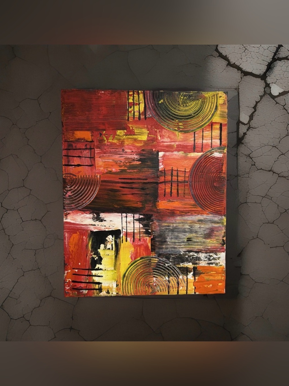 Canvas Painting 16 X 20 Acrylic Orange Yellow Red Gothic Art Titled Indecision
